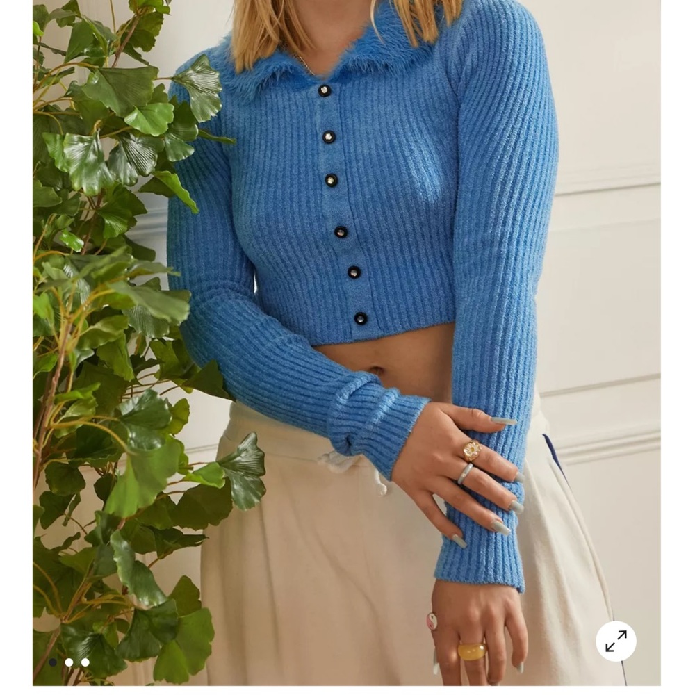 Urban outfitters faux fur collared cropped cardigan